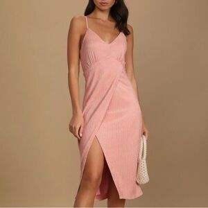 Mauve Lulus View and I Chartreuse Tie-Back Faux-Wrap Midi Dress